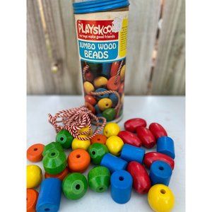 74" Vintage 702 Playskool Jumbo Wood Beads 30 Beads Complete Set